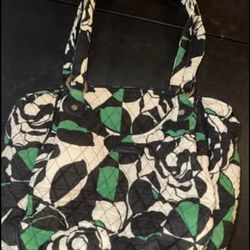 Vera Bradley Quilted Tote Bag Black White Green Floral