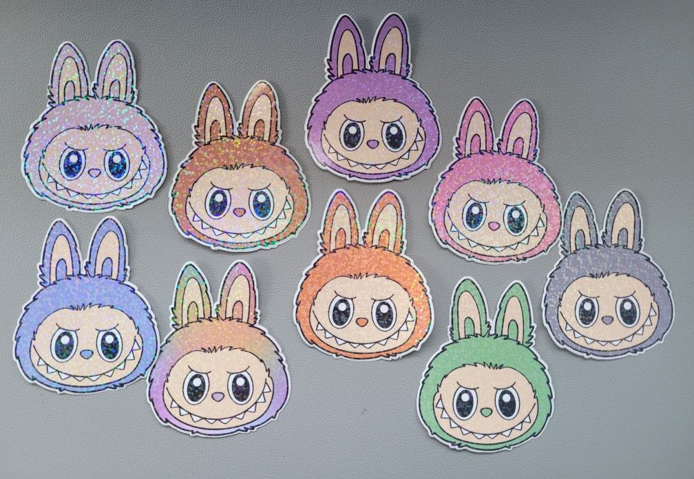 Set Of 9 Holographic Labubu Stickers For Bottles Crafts Scrapbooking Decal Collectors Phones Laptops