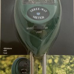Three-Way Soil Meter for Moisture, PH, and Light Measurements of Plants