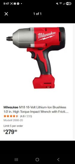 M18 Brushless 1/2 in. High-Torque Impact Wrench w/ Friction Ring Milwaukee