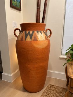 Large Rustic Terracotta Floor Vase / Decorative Pottery