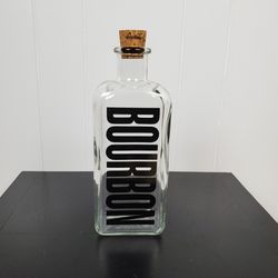 Vintage *EMPTY* Typography Glass Liquor Bourbon Decanter 