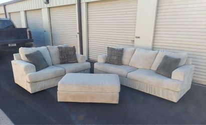 Beige Couch And Loveseat with Ottoman (WILL DELIVER)