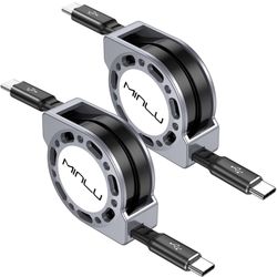 MINLU 100W Retractable USB C to USB C Charging Cable, 2Pack 4Ft Type C to USB C Charger Cable Type C Charging Cord Fast Charge for MacBook Pro 2021,iP