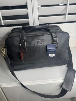 CHAPS Genuine Leather Black Weekender Duffel Bag – New With Tags – $300 Retail