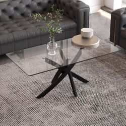 Goldfan Modern Glass Coffee Table w/ Black Metal Legs (approx 40in)