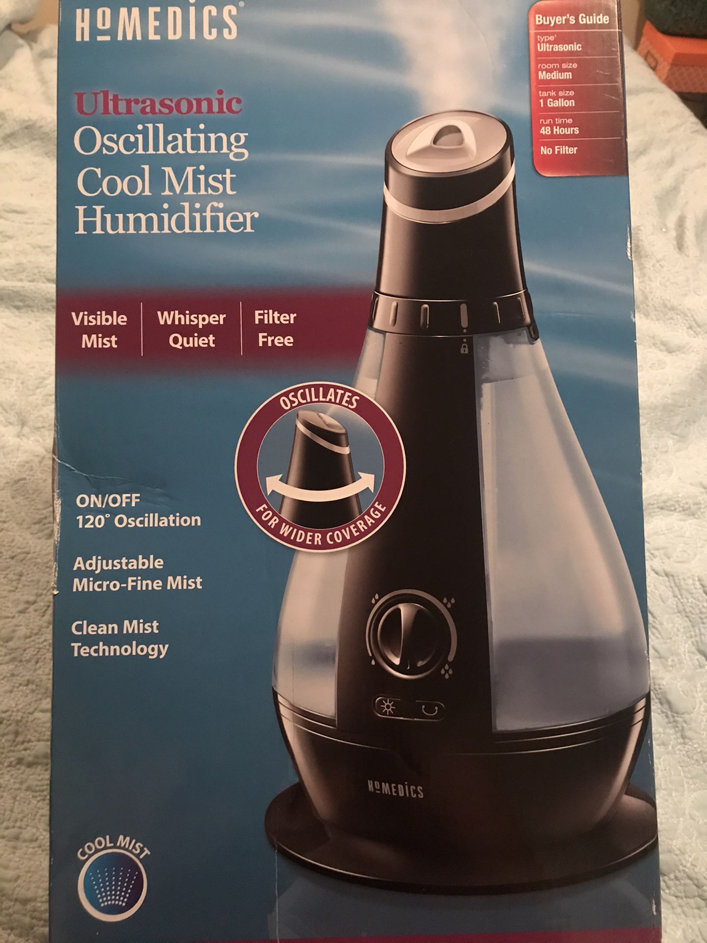 Homedics- Ultrasonic Oscillating Cool Mist Humidifier- New in box