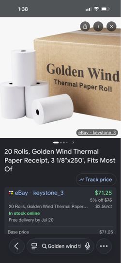 Golden Wind Thermal Paper Rolls 20-Pack