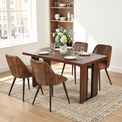 Homy Casa SORIAN+KALI 5PC Dining Set 63" Table with 4 KALI Brown Faux Suede Chairs Walnut Finish
