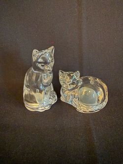 Lenox Pair of Clear Glass Cat Figurines