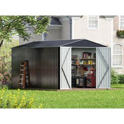 8 ft. W x 12 ft. D Large Outdoor Storage Metal Shed Garden Tool Steel Shed with Lockable Doors and Vents (96 sq. ft. )