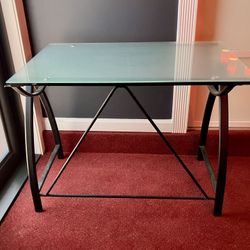 Modern Glass and Black Metal Desk with Optional Extension