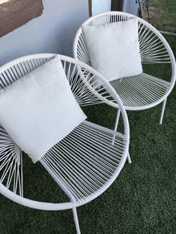 White Woven Rope Patio Chairs Set of 2