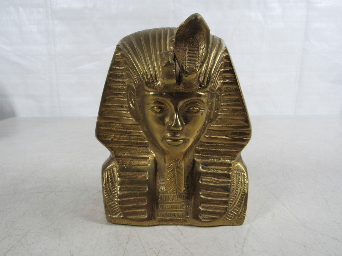 Pharaoh King Tut Mask of Tutankhamun Solid Brass Vintage Sculpture