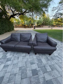 Italsofa Leather Loveseat + Chair Set – Dark Brown