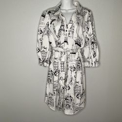Karl Lagerfeld Paris Printed Shirt Dress Cityscape Size 14