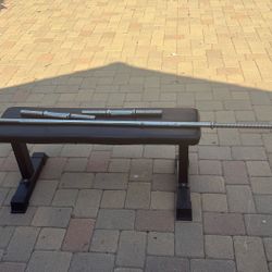 bench, dumbbell weight bar, and barbell