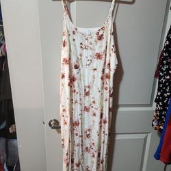 Long beige floral with spaghetti straps