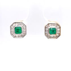 18Kt Two Tone Gold Diamond Emerald Earrings 3.20g 2444