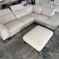 Leather Microfiber White Reclining Sectional Sofa With Chaise And Ottoman