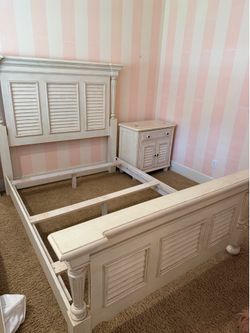 Wood Queen bed frame and nightstand