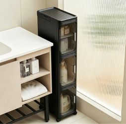 UFORU Tall Narrow Storage Cabinet,Slim Organizer with Magnetic Doors&Wheels 3 Tiers, Smooth-Rolling Wheels, Durable Waterproof Plastic, Adjustable She
