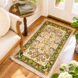 Vintage Needlepoint Wool Rug Hand Stitch 51x28” Carpet Mid Century Era French Country Charming Entryway Boho c1960’s