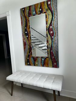Cream upholstered bench