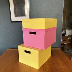 pink & yellow paper boxes