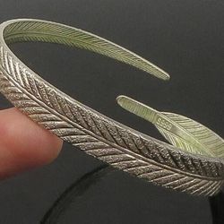 Sterling Silver Adjustable Feather Cuff Bangle Bracelet or Arm Band