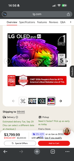 BRAND NEW, NEVER USED 77 Inch Class LG OLED evo AI G6 4K Smart TV 2026