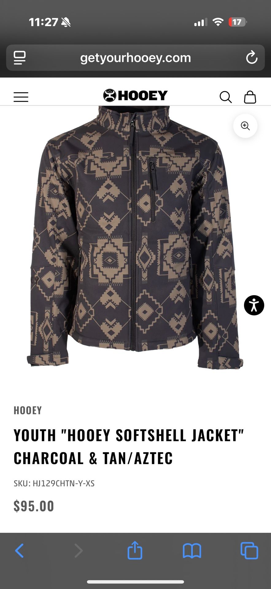 Youth Hooey Aztec Softshell Jacket. Size L