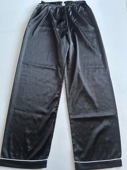Women's black pajama pants, size L, in lightweight, silky satin (lounge style).