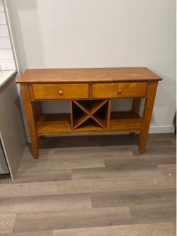 Cherry Wood Console Table with 2 Drawers & Built-in Wine Rack