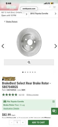 2012 Toyota Corolla LE Rear Brake Rotors