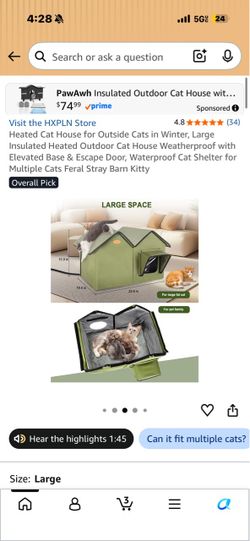 HXPLN Insulated Outdoor Cat House, Large Green