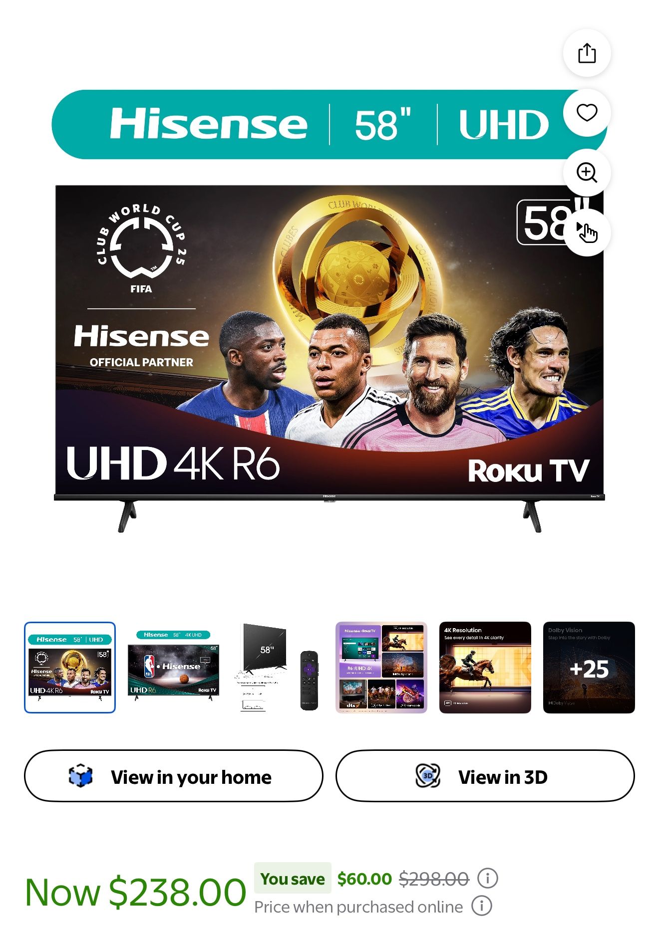 58 In Hisense Roku TV