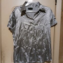 Ladies Silver Silk Blouse  Large For $10
