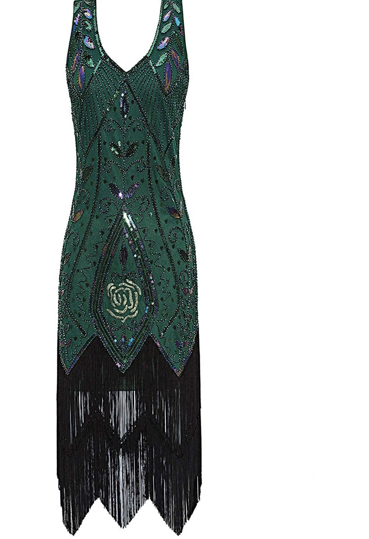Size S Women’s 1920s Vintage Flapper Fringe Beaded Great Gatsby Party Dress