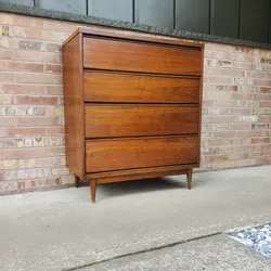 Mid Century Modern Broyhill Pacemaker Walnut 4 Drawer Highboy Dresser Vintage