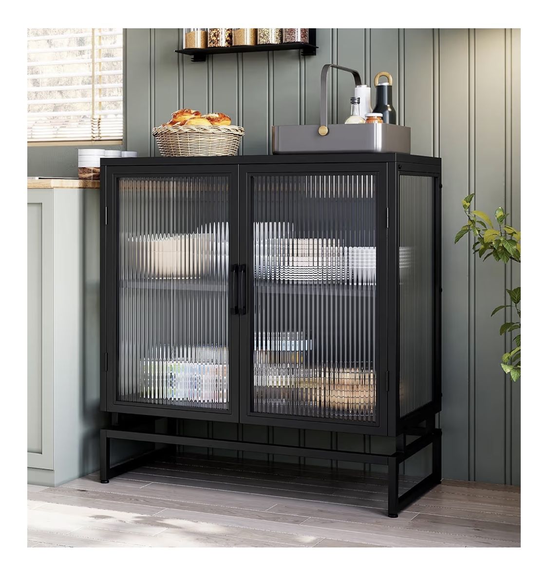 Storage Cabinet With Glass Doors And Adjustable Shelves 