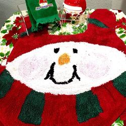 Snowman Bathroom Decor Soap Dispenser Hand Towel & Mat(24×28) 
