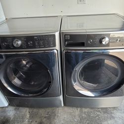 Kenmore Elite Extra Large Capacity Front Load Washer And Stackable Gas Dryer Set in Stainless Steel Color