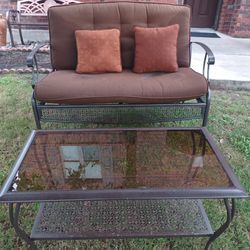 Iron Bench with Cushions And Table 