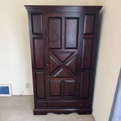 Japanese Vintage Mid Century Modern Solid Wood Armor Wardrobe with Drawer Very Good Condition