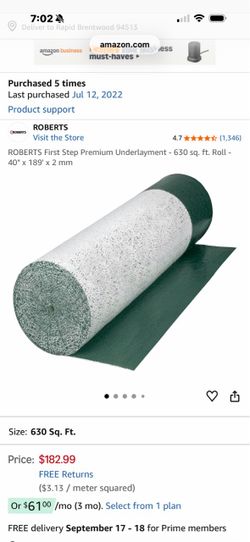 Robert’s First Step Premium Underlayment - 630 sq.ft. Rolls
