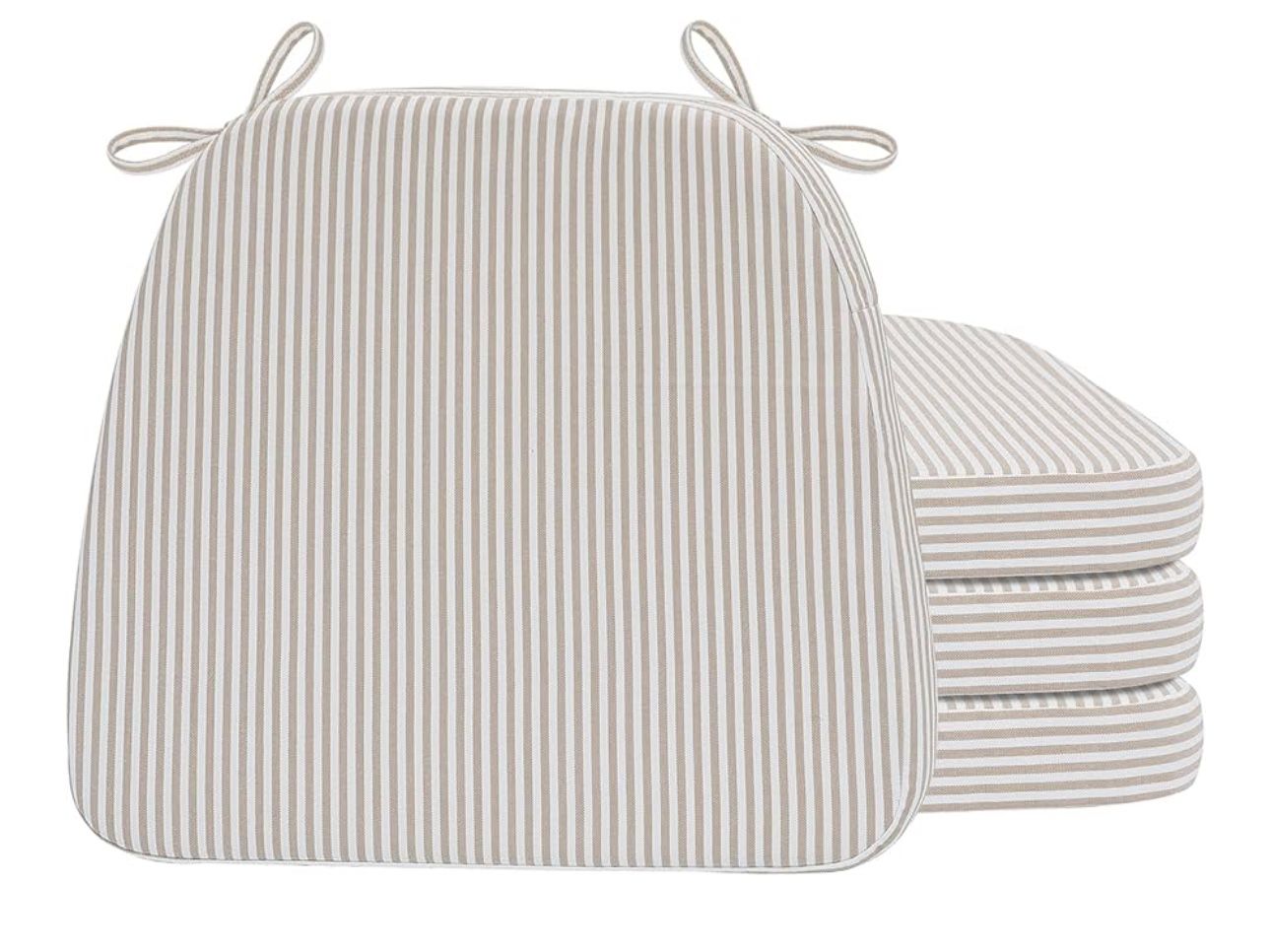 AAAAAcessories D-Shaped Chair Cushions for Chairs with Ties and Removable Cover, 2'' Thick Kitchen Chair Pads, Indoor Dining Room Chair Cushions, 17''