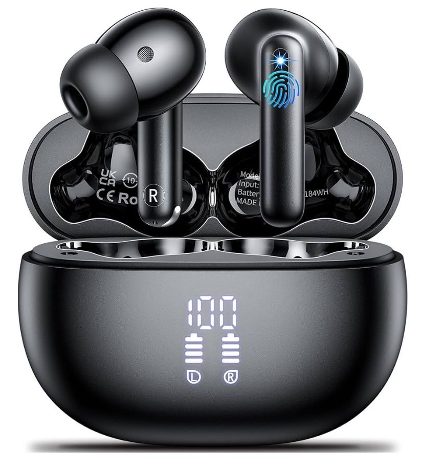 Wireless Earbuds, Bluetooth 5.3 Headphones HiFi Stereo & 4 ENC Mic, 42H Playtime Ear Buds with Charging Case LED Display, Bluetooth Earphones IPX7 Wat