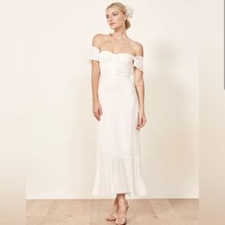Reformation Butterfly Midi Dress Ivory Off Shoulder Size 6 - NEW Without Tag