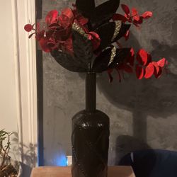Black Vase With Silk Flowers